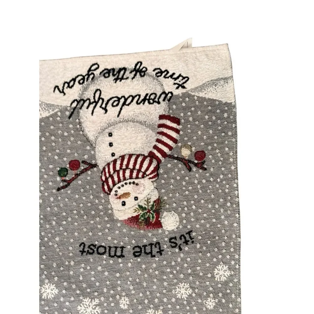 Table Runner Tapestry Snowman Holiday Decor Snow Winter Christmas